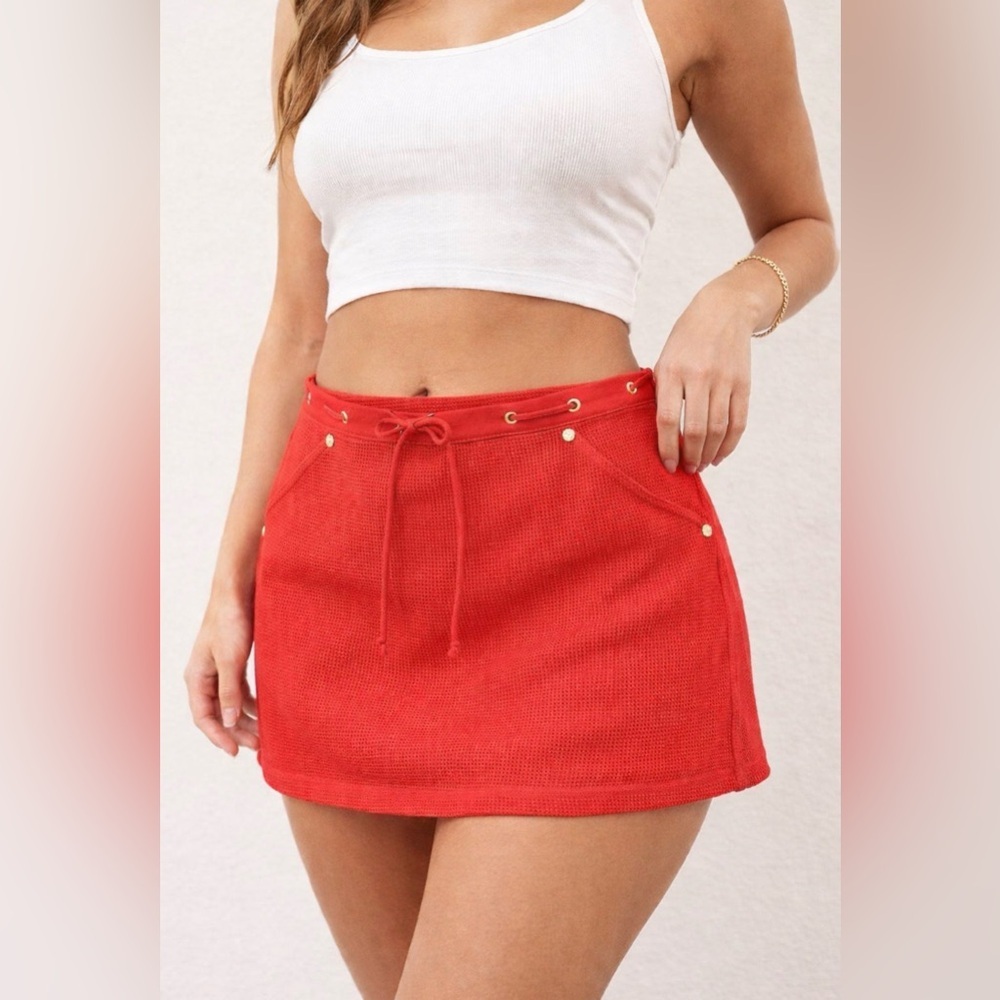 NEW! Juicy Couture Cotton Mini Skirt Gold Hardware Logo Pink SZ M